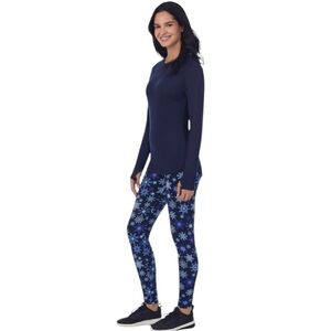 CUDDL DUDS Navy Long Sleeve Top with Blue Snowflake Leggings Base Layer Size XL